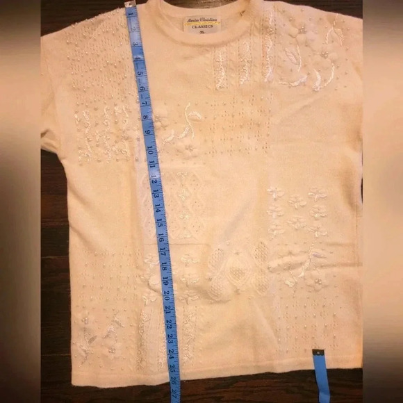 MARISA CHRISTINA Classics Cream Lambswool Angora pearls embroidery sweater XL - Picture 12 of 13